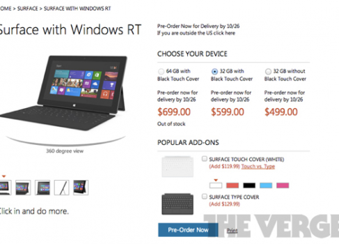 Microsoft объявила цены на Surface RT