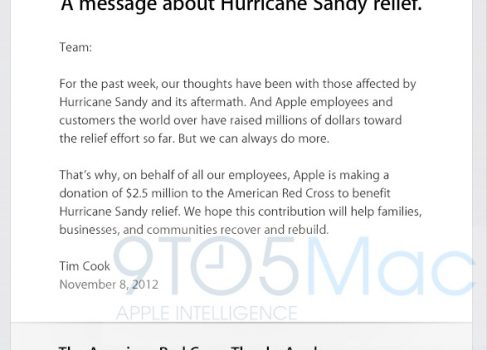 Apple собрала $2,5млн пожертвований для пострадавших от урагана Sandy